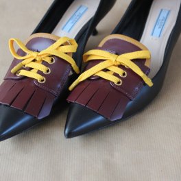 Prada Lace Up Fringe Pumps 